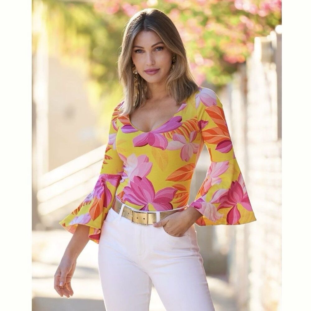 Boston Proper So Sexy Sirena Floral Wide Neck Knit Top Size M